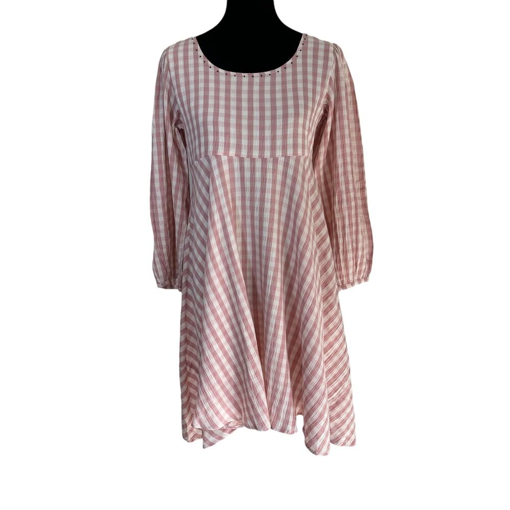 The Burnt Soul‎ Pink Gingham Check Dress Size XS Balloon Sleeves Scoop Neck